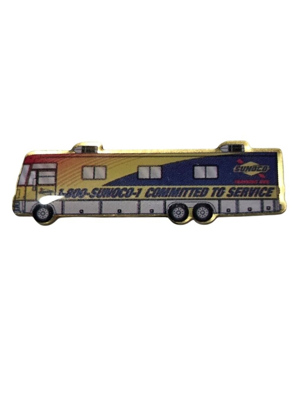 Sunoco 1800 Committed To Service Lapel Pin Bus Design Gold Tone Enamel Jewelry